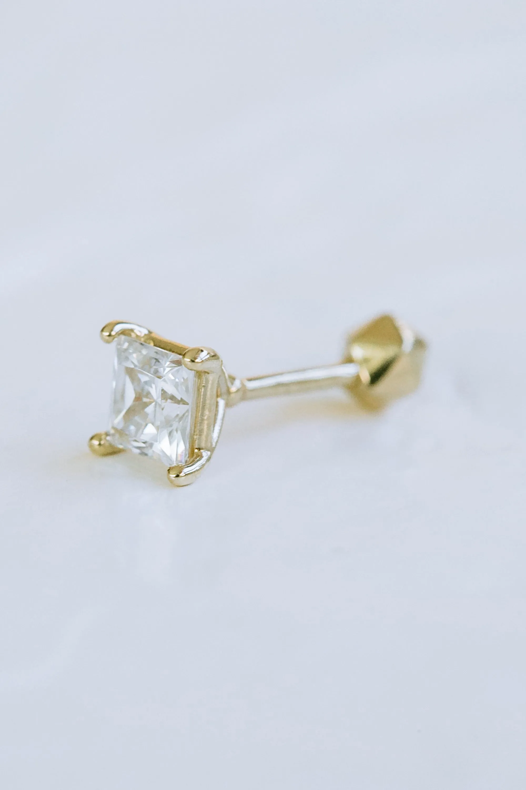 14k Real Solid Gold CZ Heart Square Tragus Helix Inner Conch Cartilage Barbell Ball Ear Post Stud Earring Piercing For Women Girls Men