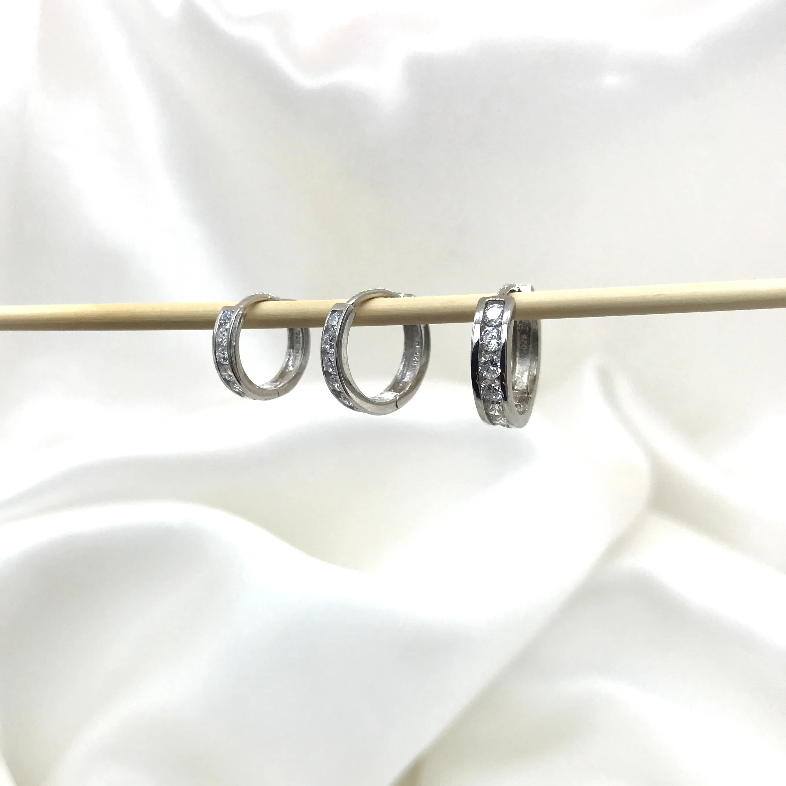 925 Sterling Silver Single Row CZ Huggies- 3 Sizes