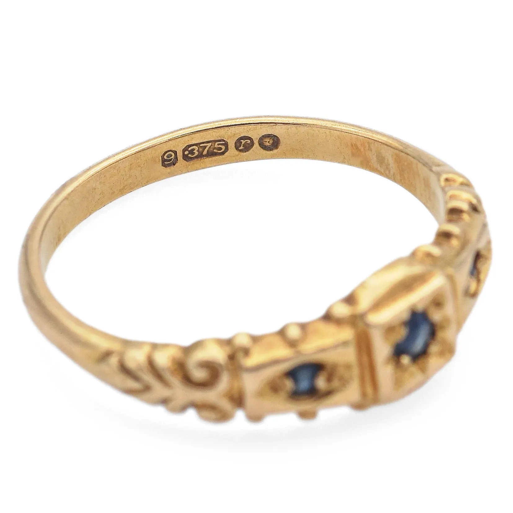 Antique 9K Yellow Gold Sapphire Band Ring Size 5.5