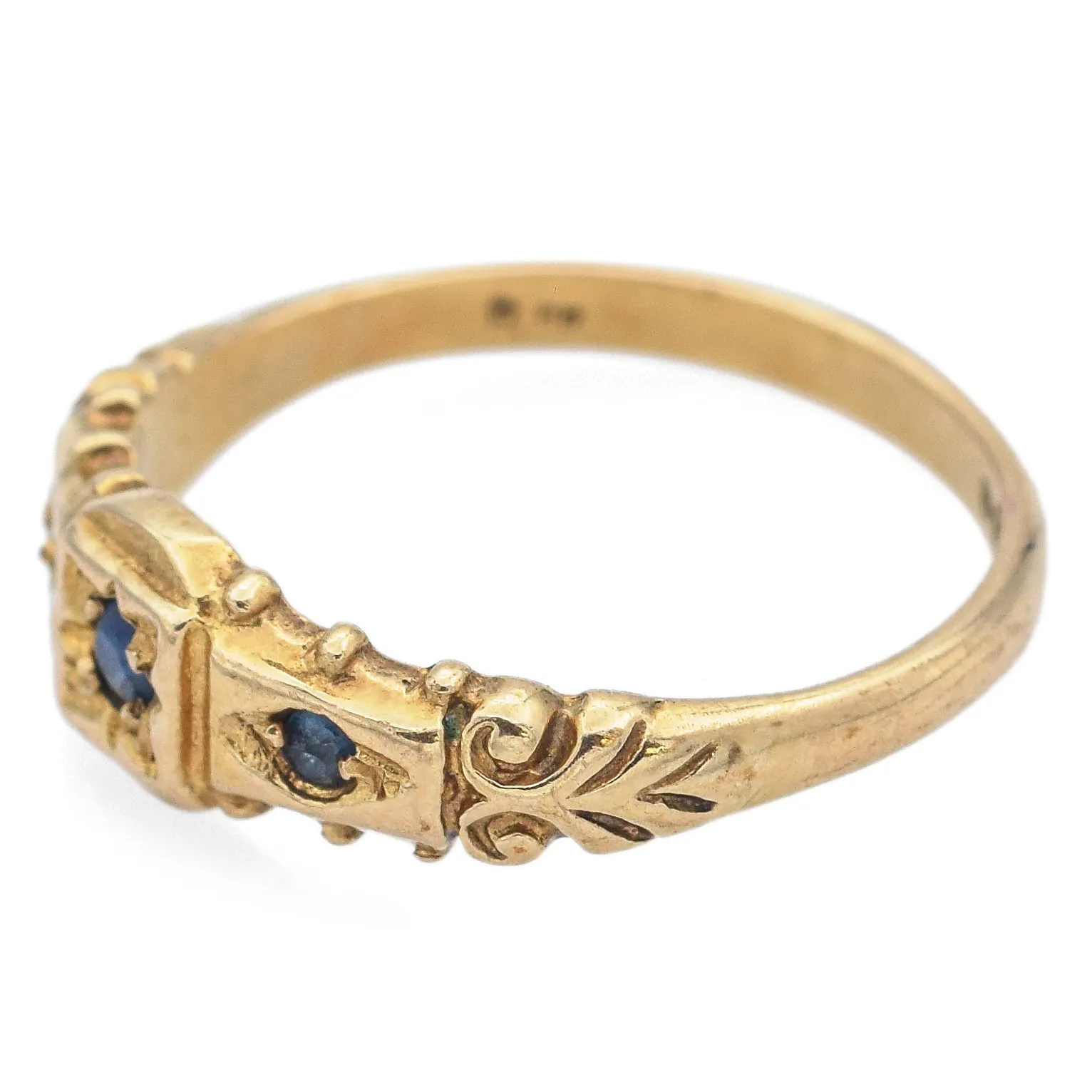 Antique 9K Yellow Gold Sapphire Band Ring Size 5.5