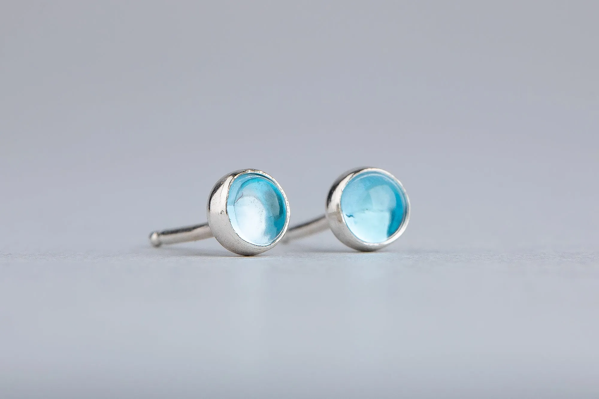 Aqua Blue Topaz Gemstone Stud Earrings