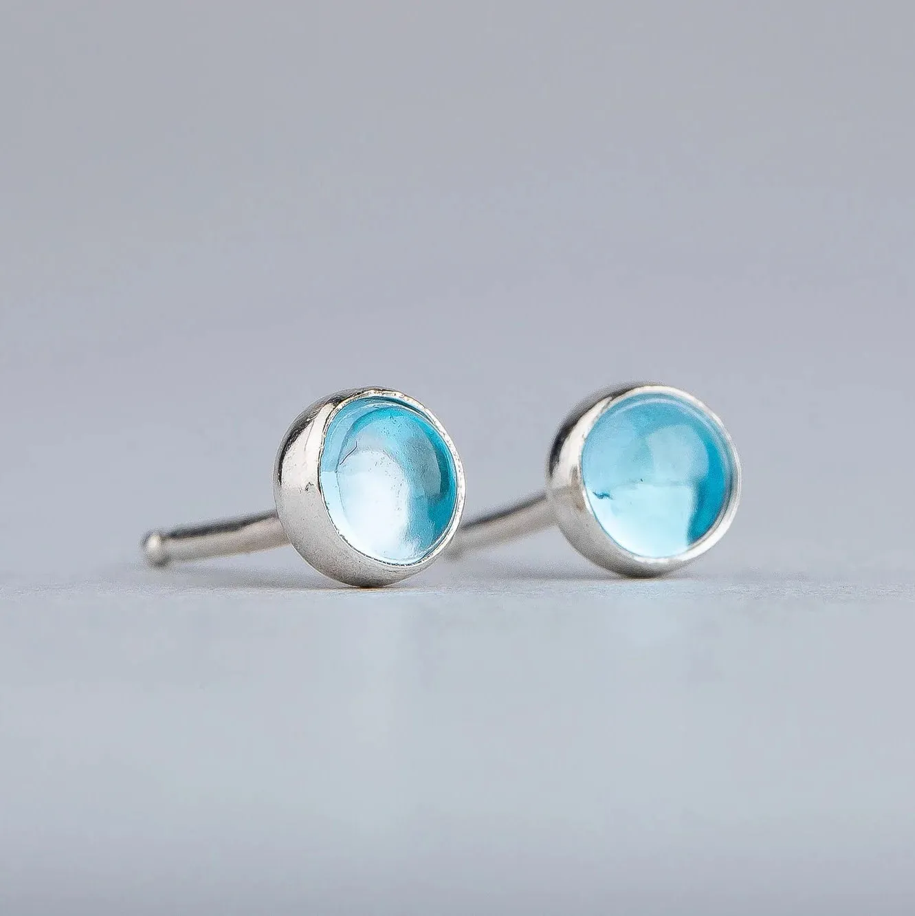 Aqua Blue Topaz Gemstone Stud Earrings