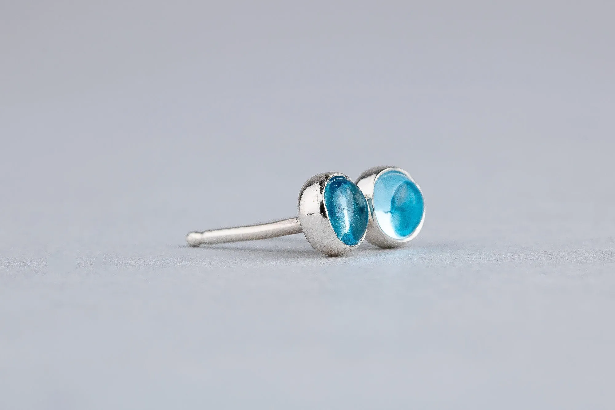 Aqua Blue Topaz Gemstone Stud Earrings