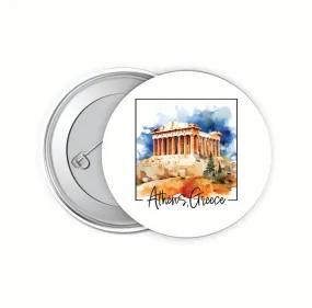 Athens Greece Watercolor Acropolis Design Souvenir Small 2-Inch Button Pin 4 Pack