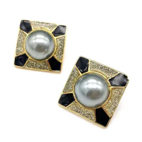 【AUS輸入】 ヴィンテージ グレーパール エナメル グリッター ピアス/Vintage Gray Pearl Enamel Glitter Post Earrings