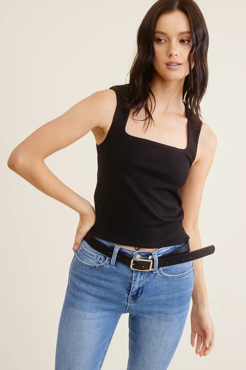 Black Square Neck Top