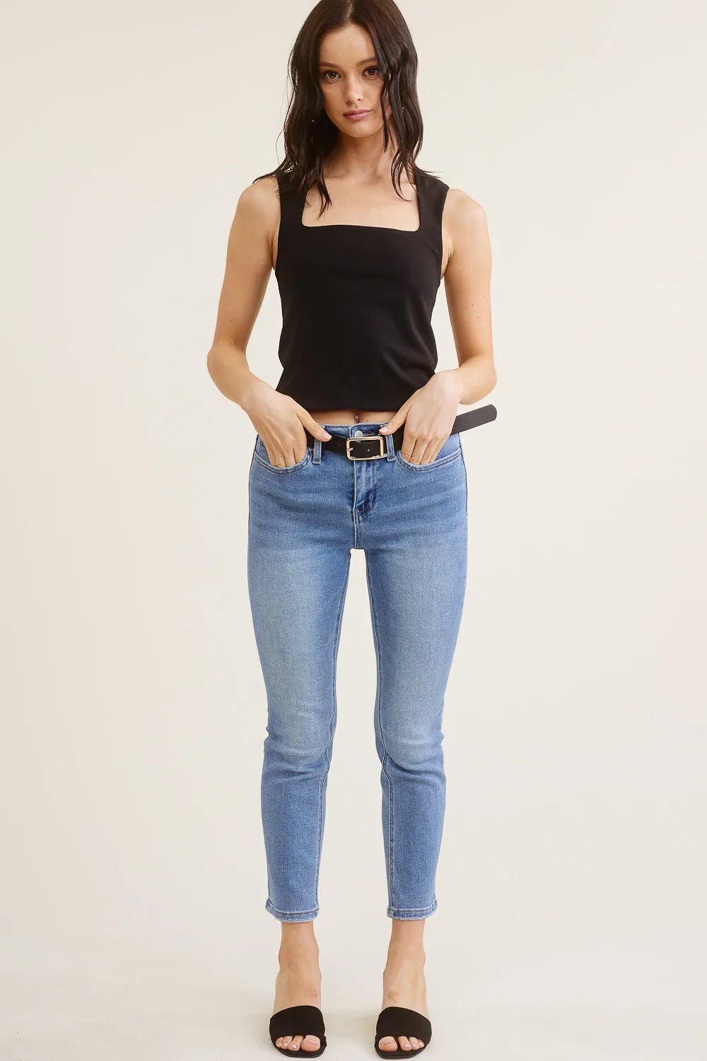 Black Square Neck Top