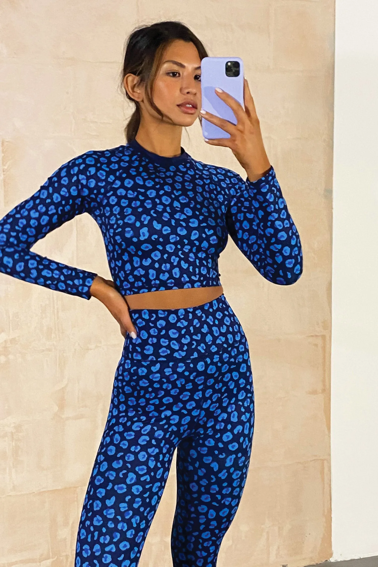 Blue Animal Cropped Athleisure Top