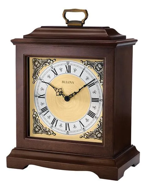 Bulova Thomaston Chiming Carriage Style Mantel Clock - Brown Cherry Finish