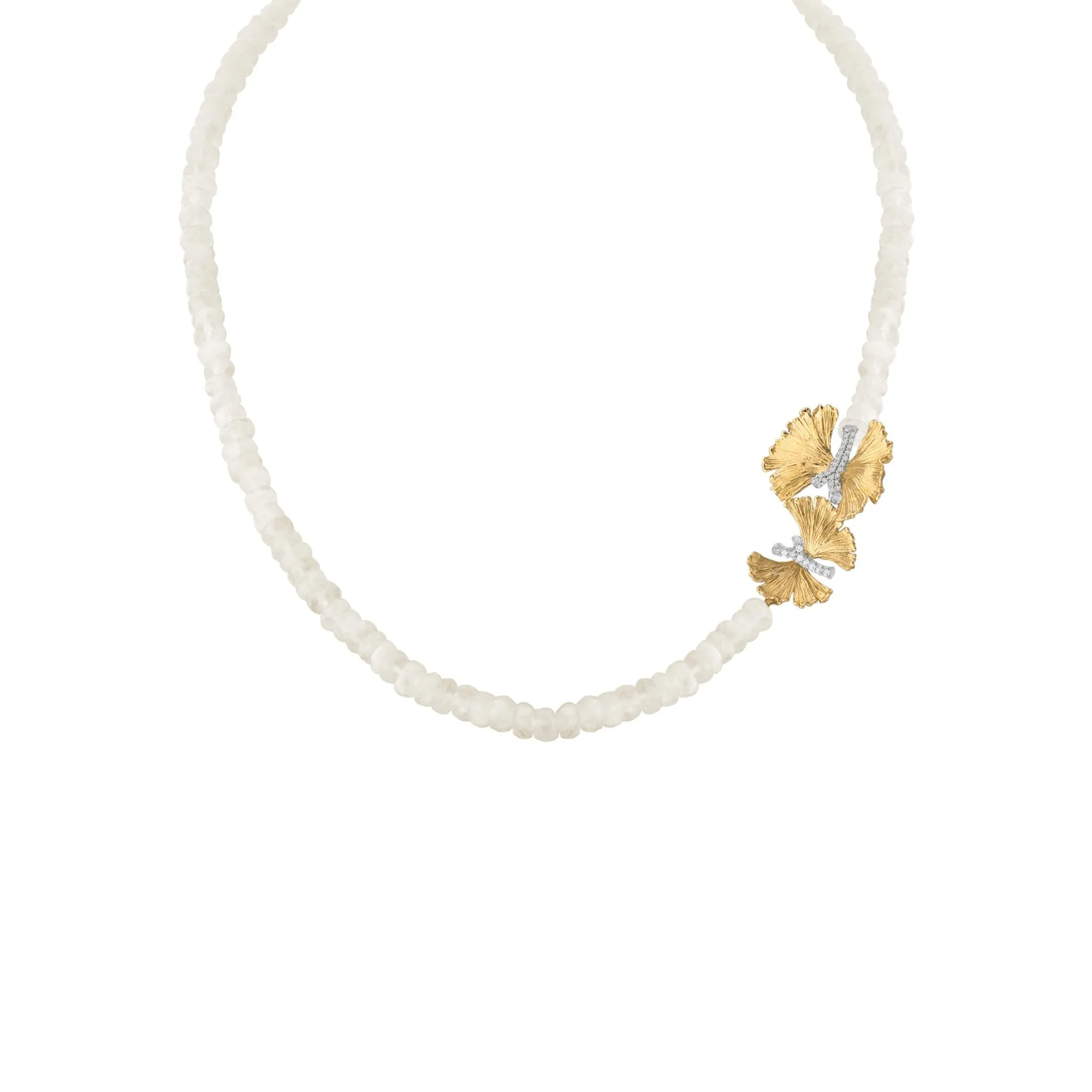 Butterfly Ginkgo Necklace with Moonstone and Diamonds