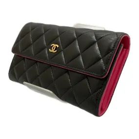 #CHANEL/Long Wallet/BLK/Leather/Plain