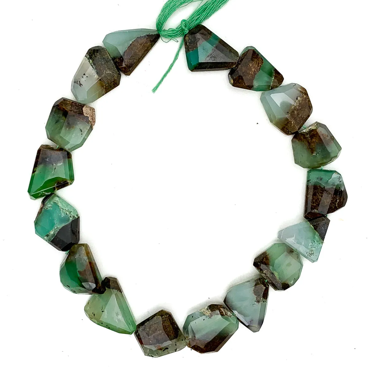 Chrysoprase Faceted Matrix Bead Strand