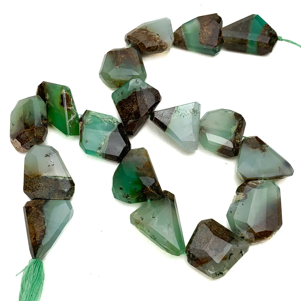 Chrysoprase Faceted Matrix Bead Strand