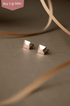 Edgy Pyramid Rose Gold Plated Mini Sterling Silver Stud Earrings