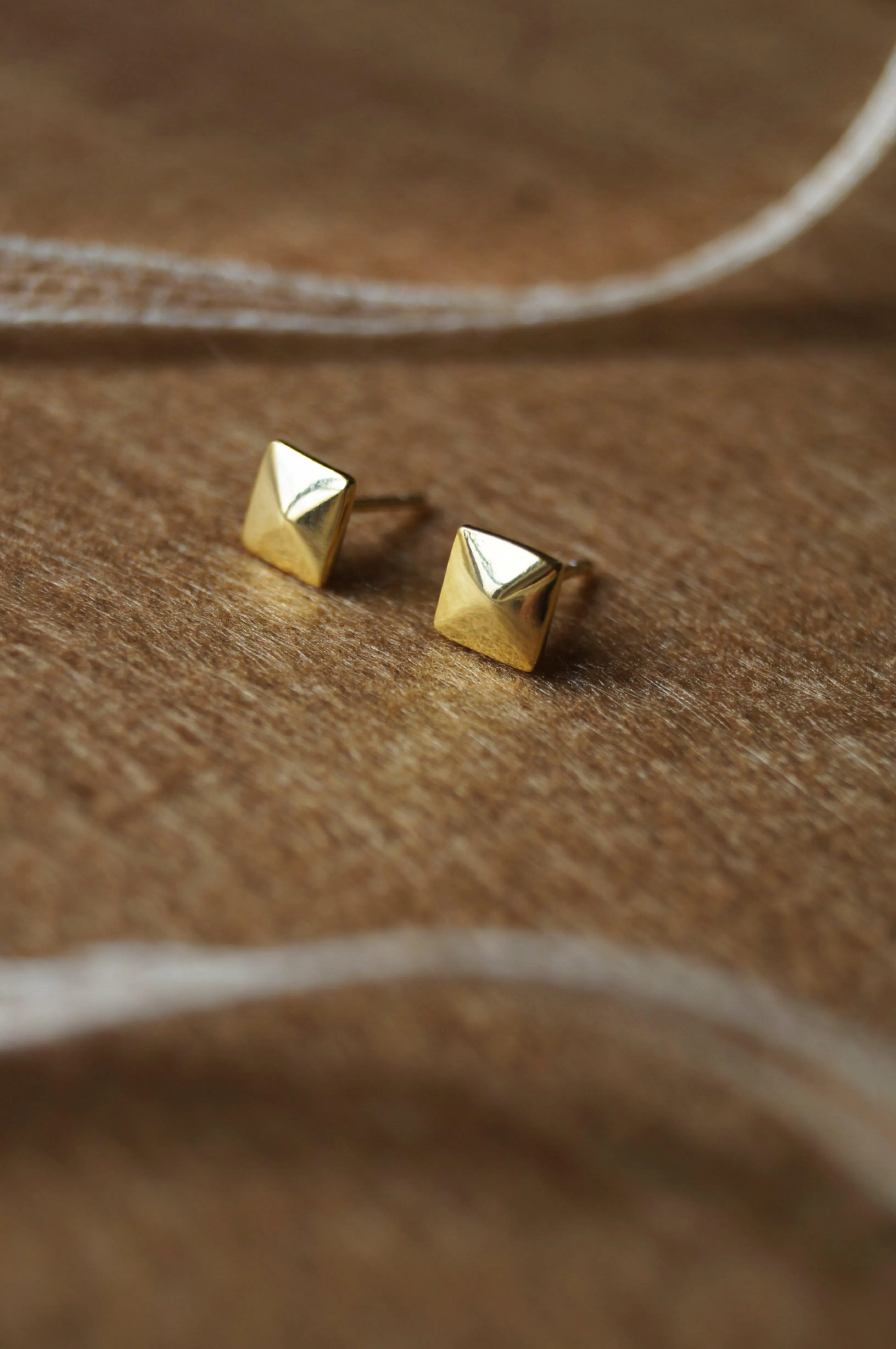 Edgy Pyramid Rose Gold Plated Mini Sterling Silver Stud Earrings