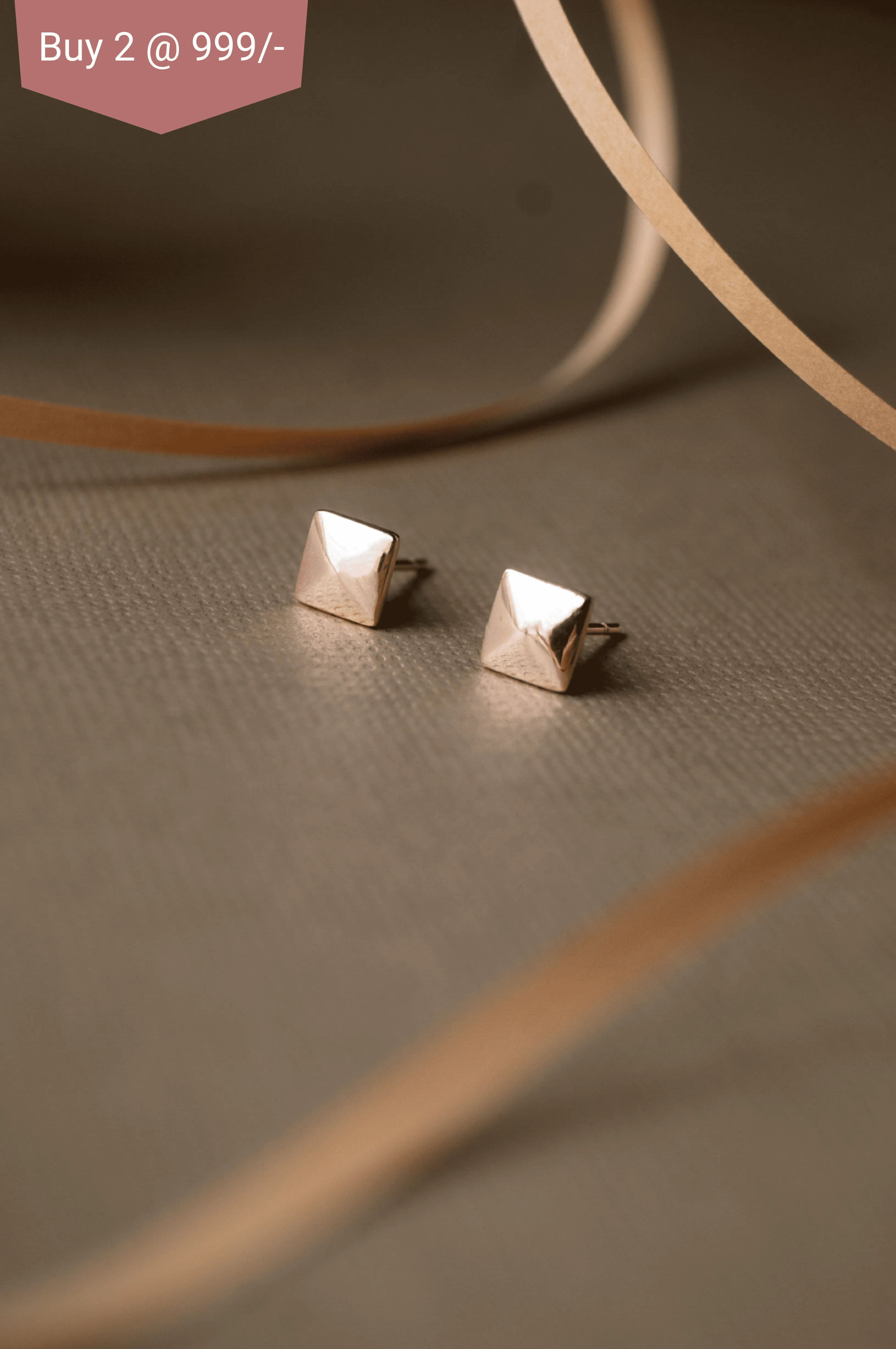 Edgy Pyramid Rose Gold Plated Mini Sterling Silver Stud Earrings