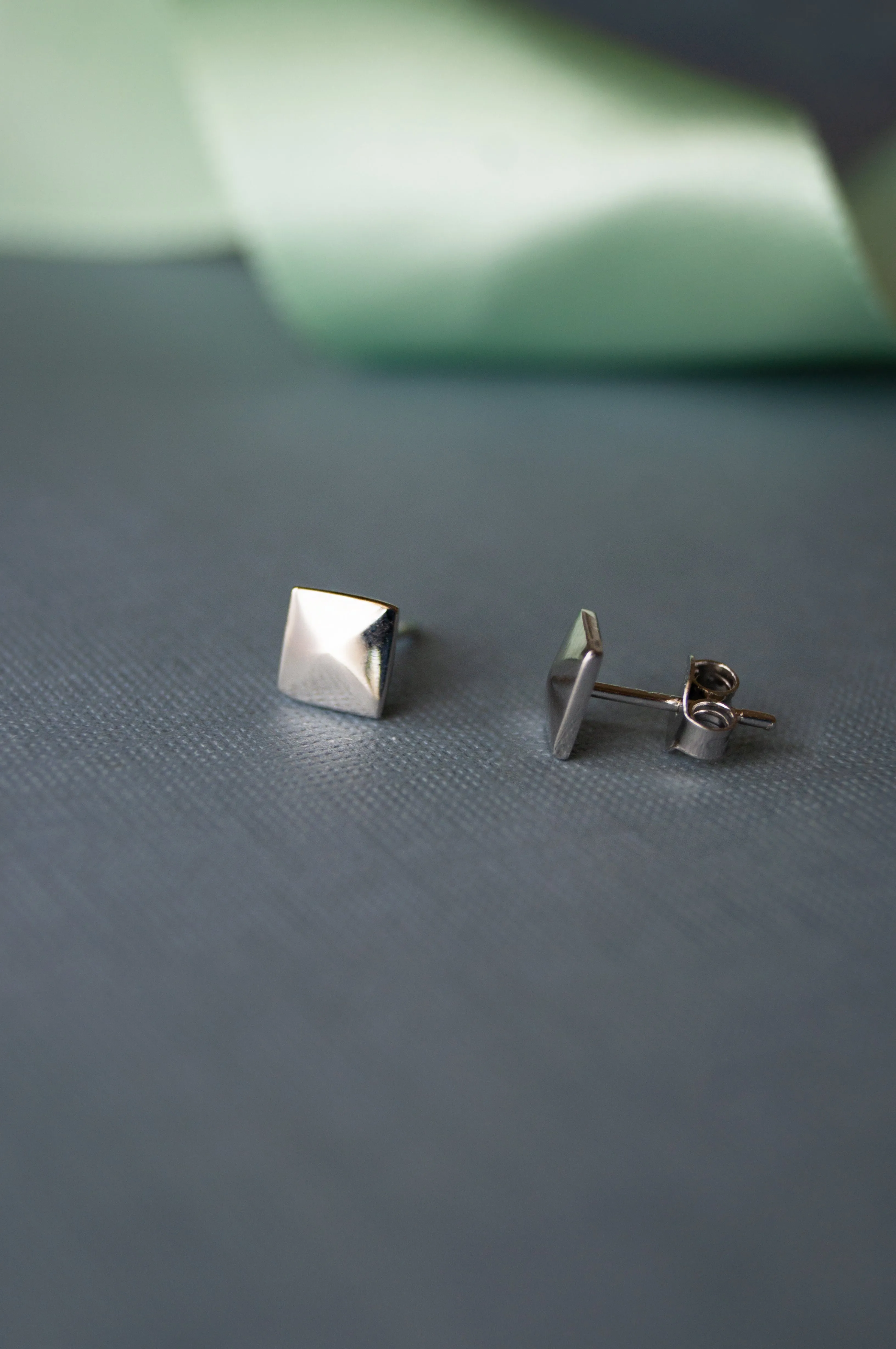 Edgy Pyramid Rose Gold Plated Mini Sterling Silver Stud Earrings