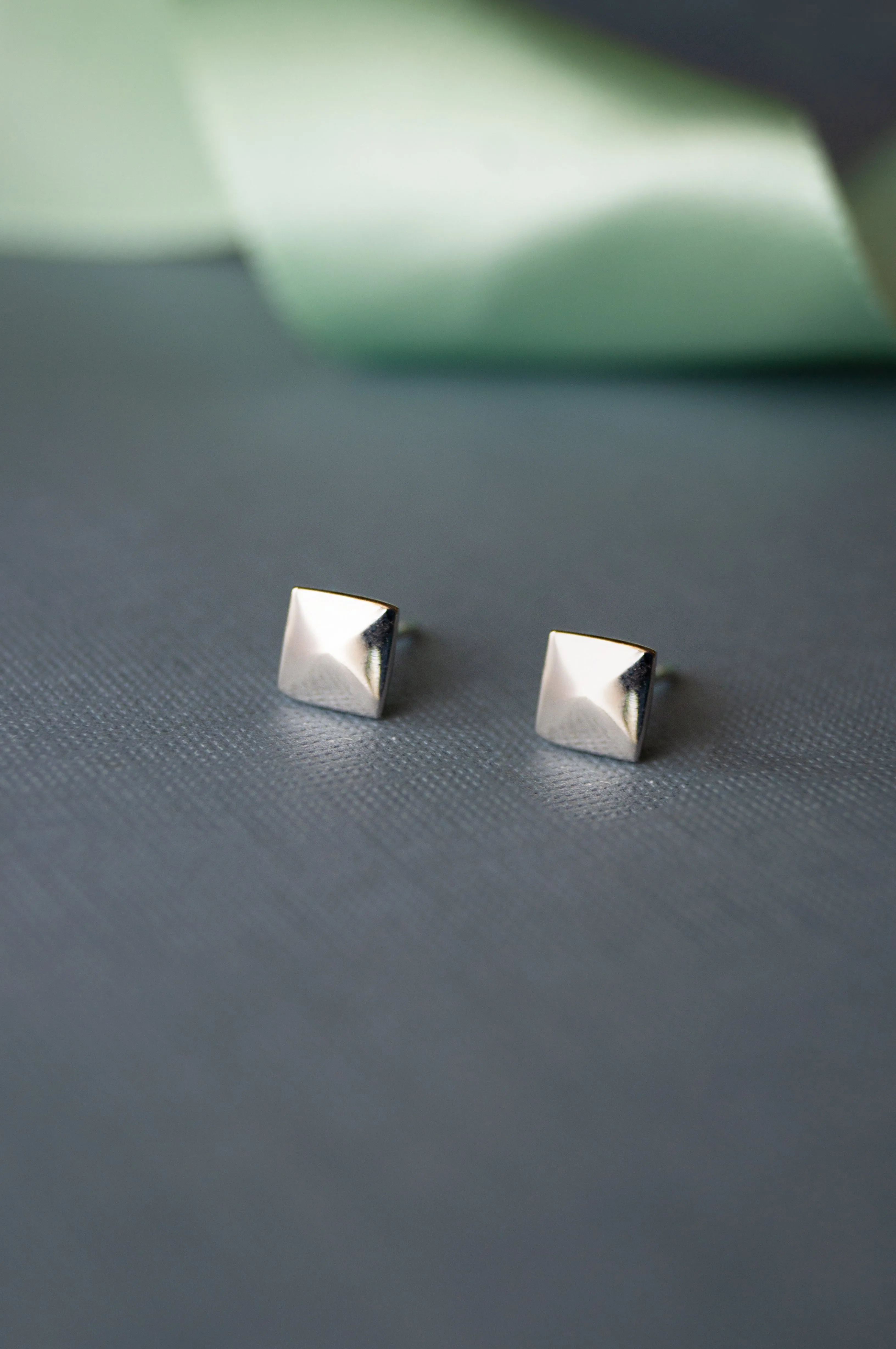 Edgy Pyramid Rose Gold Plated Mini Sterling Silver Stud Earrings