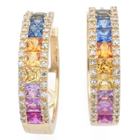 Effy Watercolors 14K Yellow Gold Sapphire and Diamond Hoop Earrings