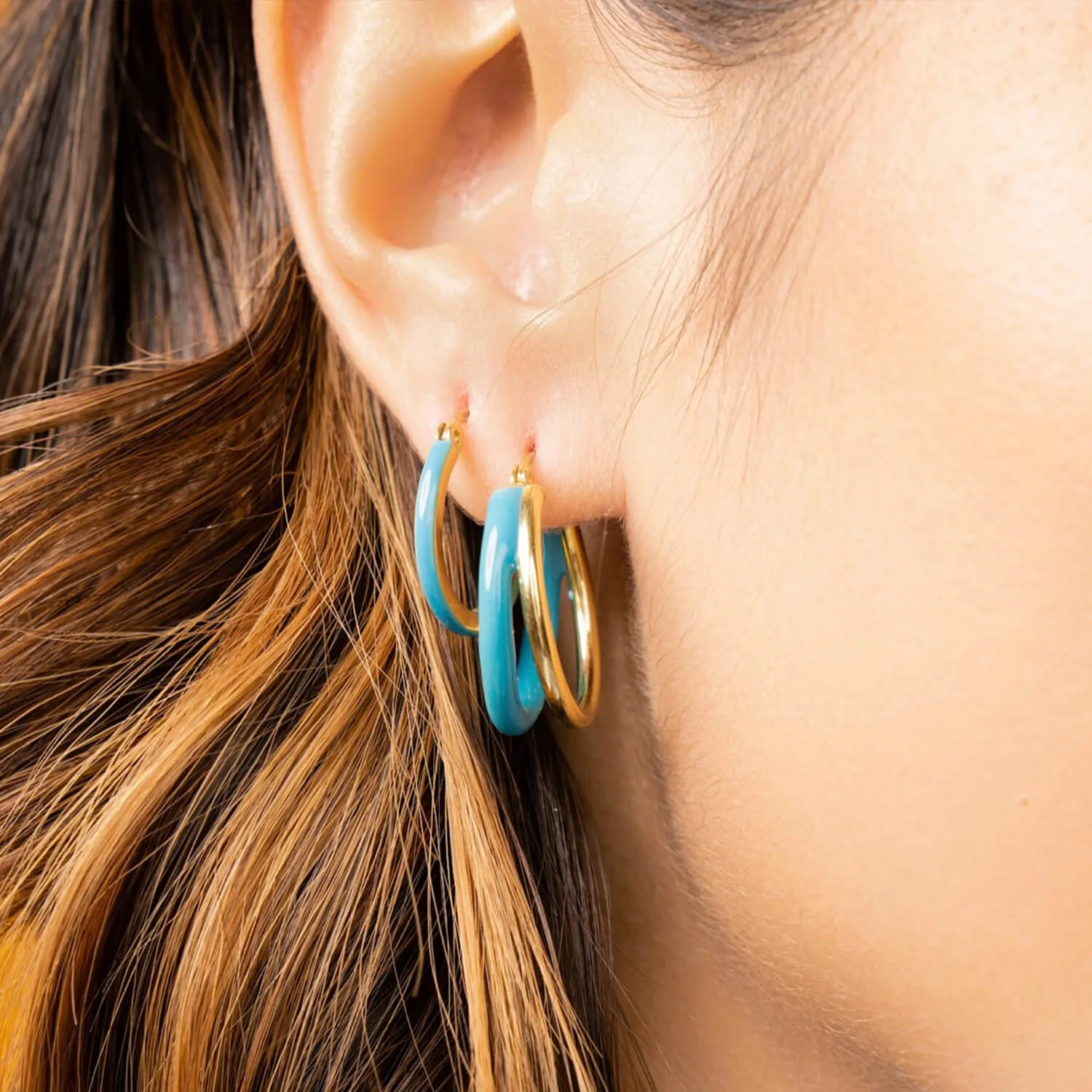 Enamel Double Hoop Earrings