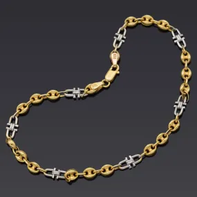 Estate 14K Yellow & White Gold Two-Tone Stirrup Chain Bracelet