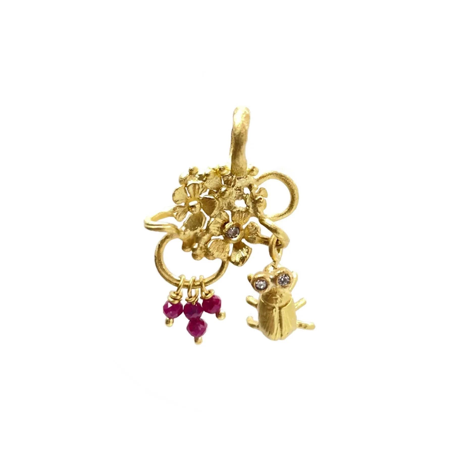 Flowers & Bug Pendant with Rubies