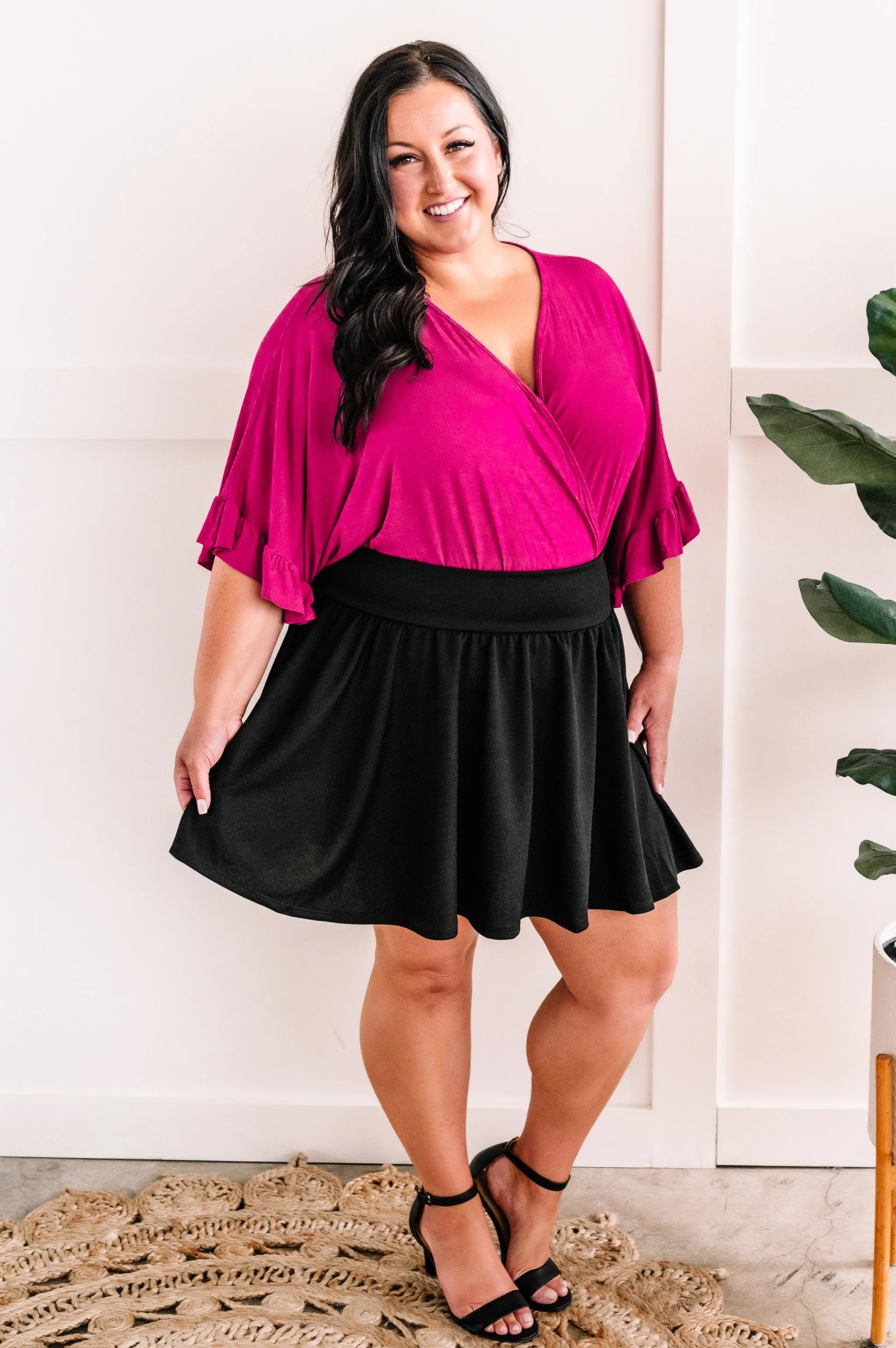 Flowy Skirt With Attached Shorts In Jet Black