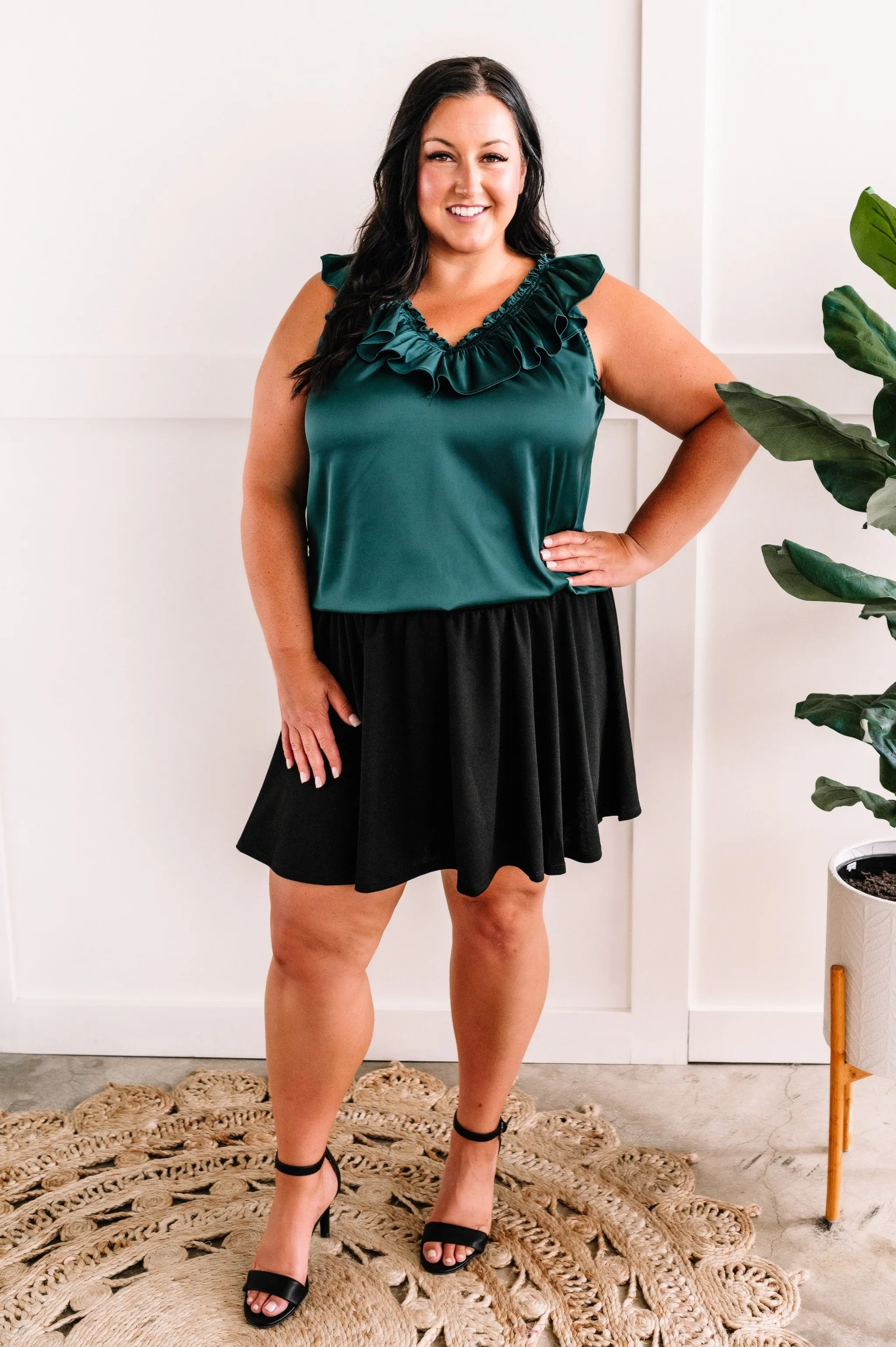 Flowy Skirt With Attached Shorts In Jet Black