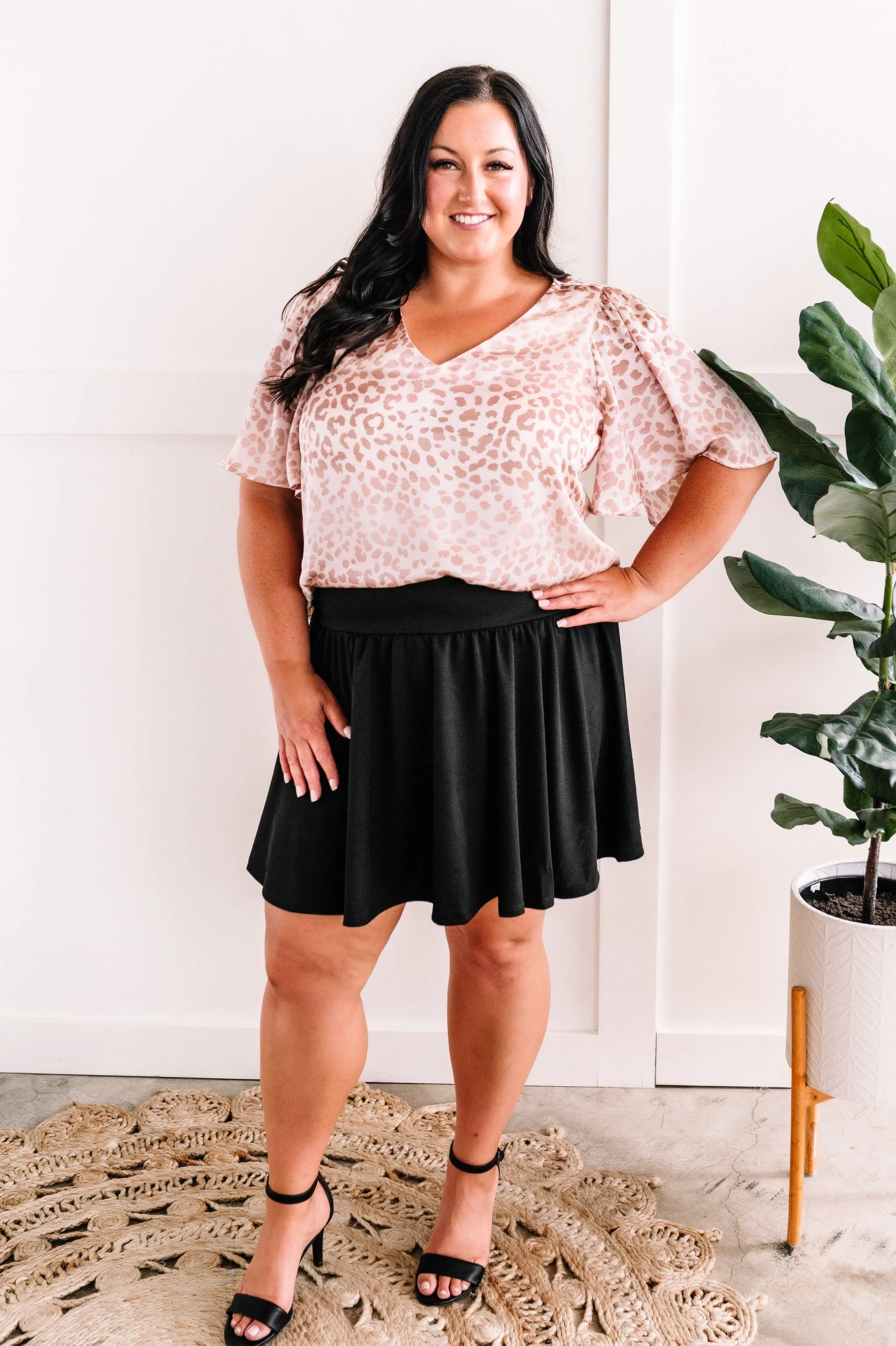 Flowy Skirt With Attached Shorts In Jet Black