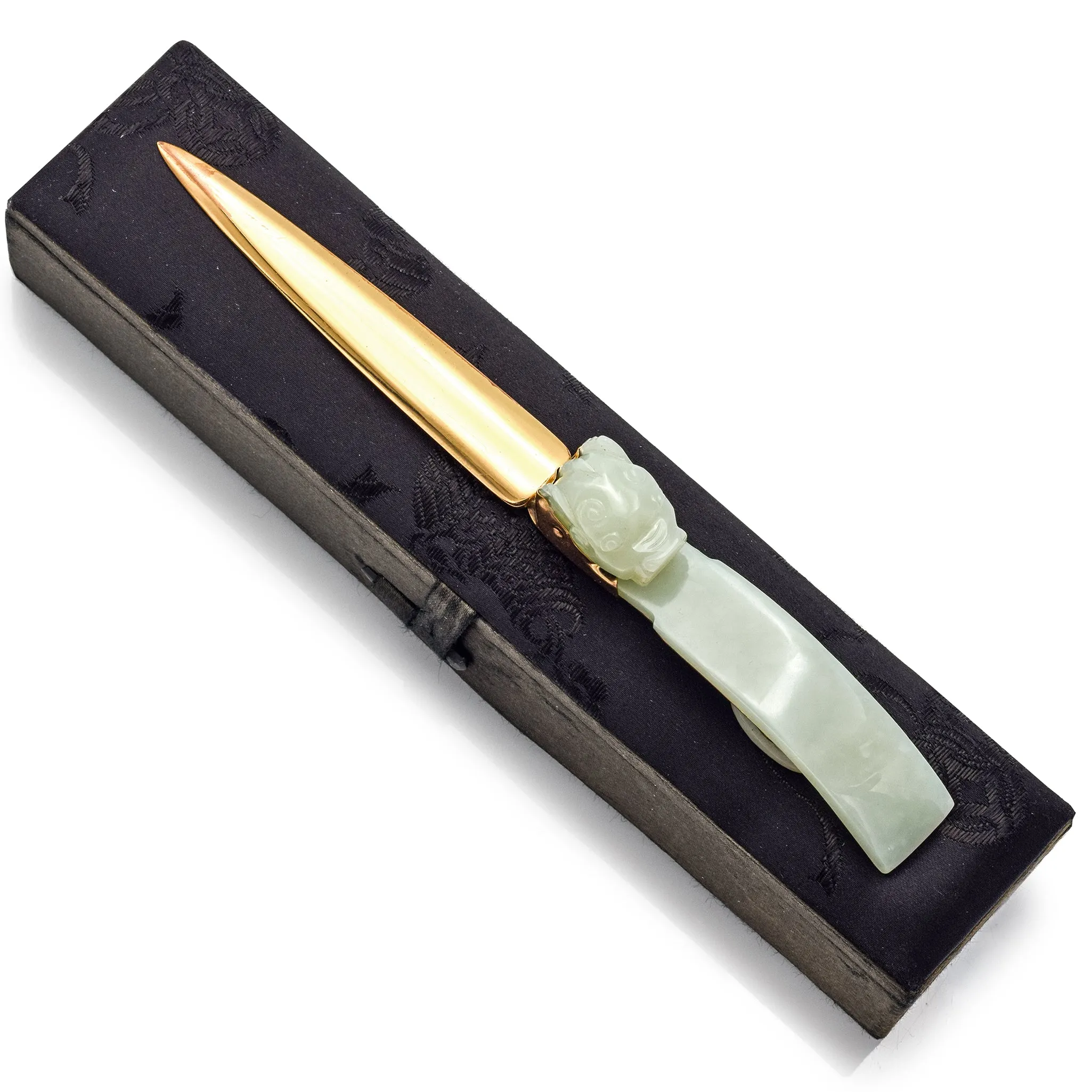 Gump's Vintage Gold Plated Pale Green Jade Dragon Buckle Letter Opener