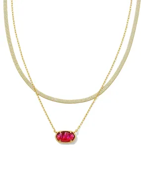 Kendra Scott Grayson Herringbone Multi Strand Necklace in Light Burgundy Illusion and Gold