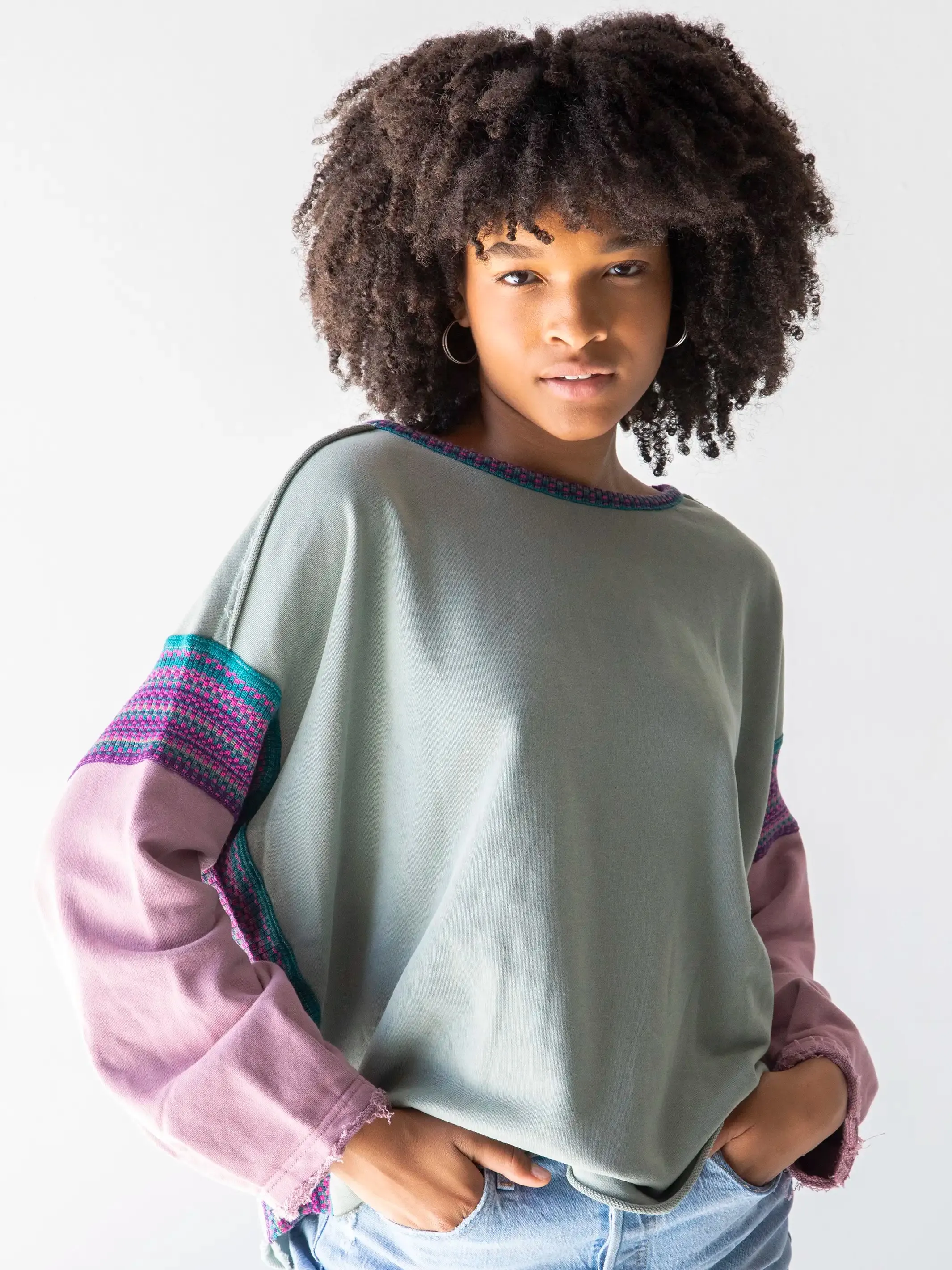 Knit Trim Sweatshirt - Bay