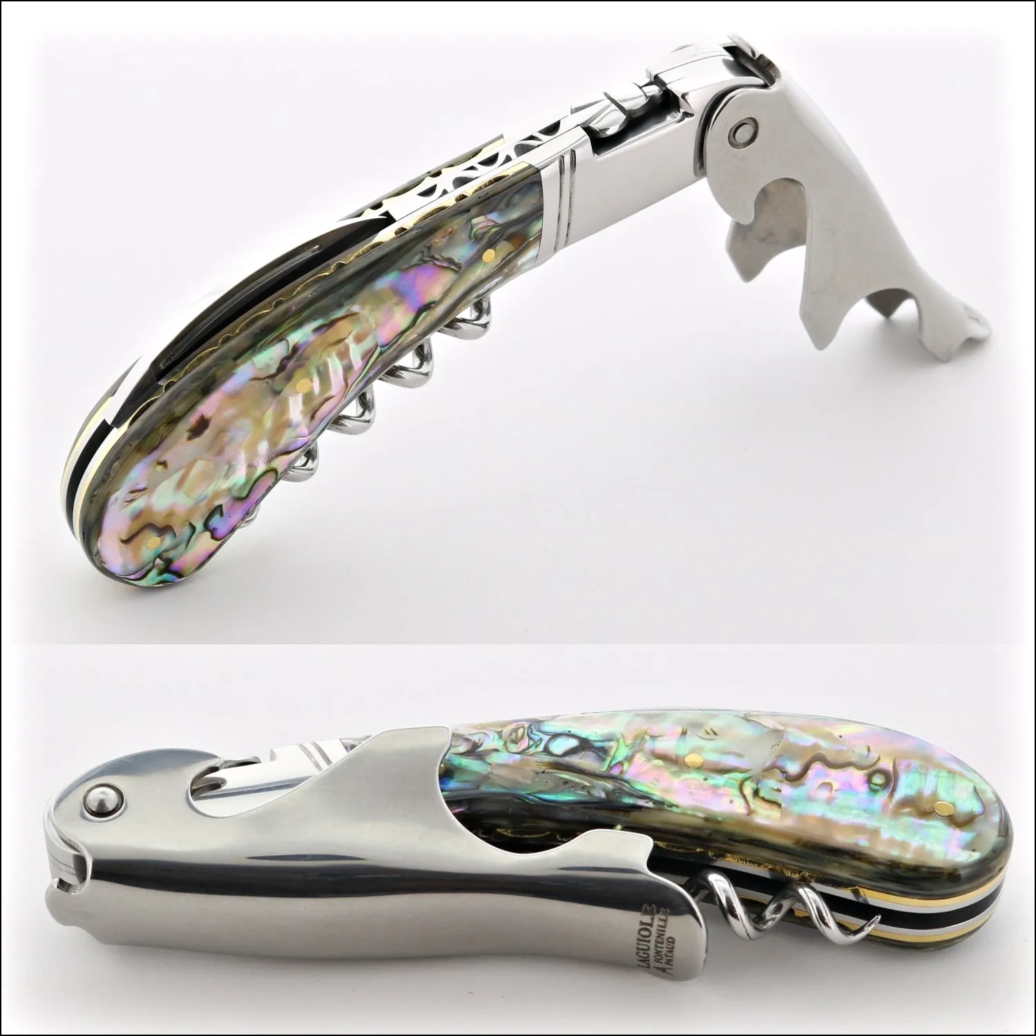 Laguiole Magnum Genuine Mother of Pearl Guilloche Corkscrew - C