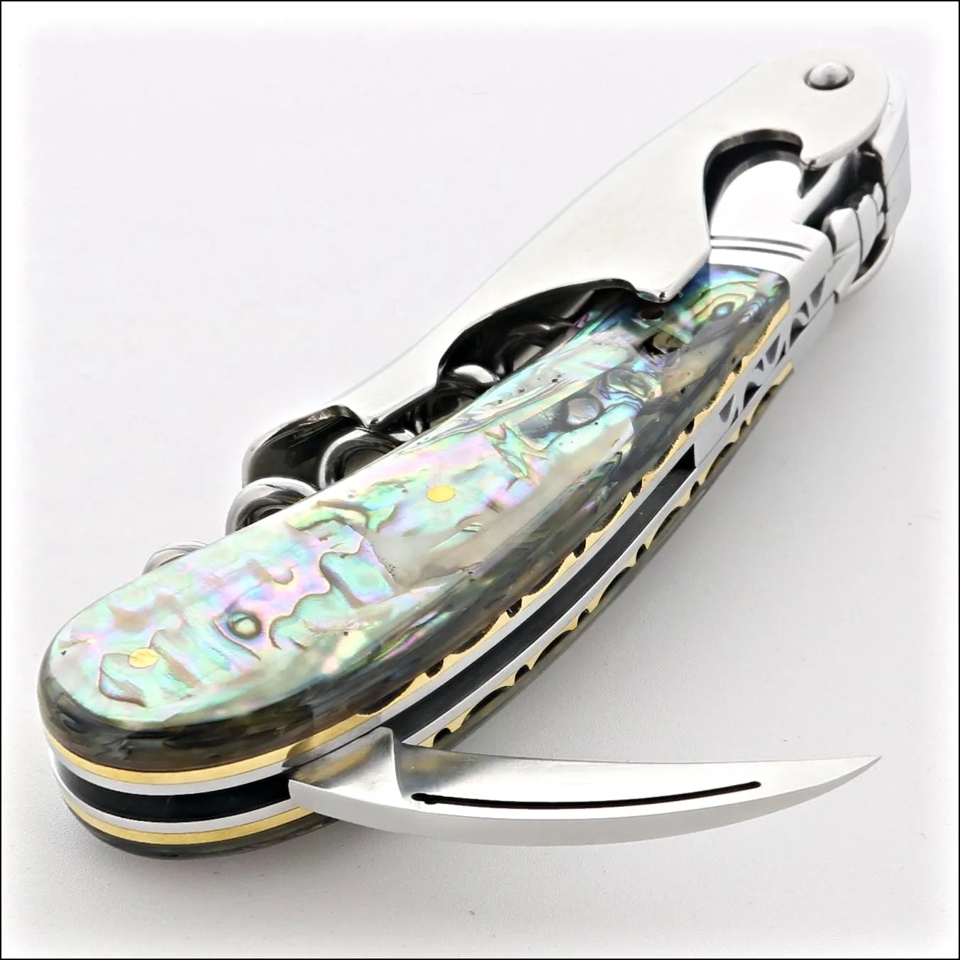 Laguiole Magnum Genuine Mother of Pearl Guilloche Corkscrew - C