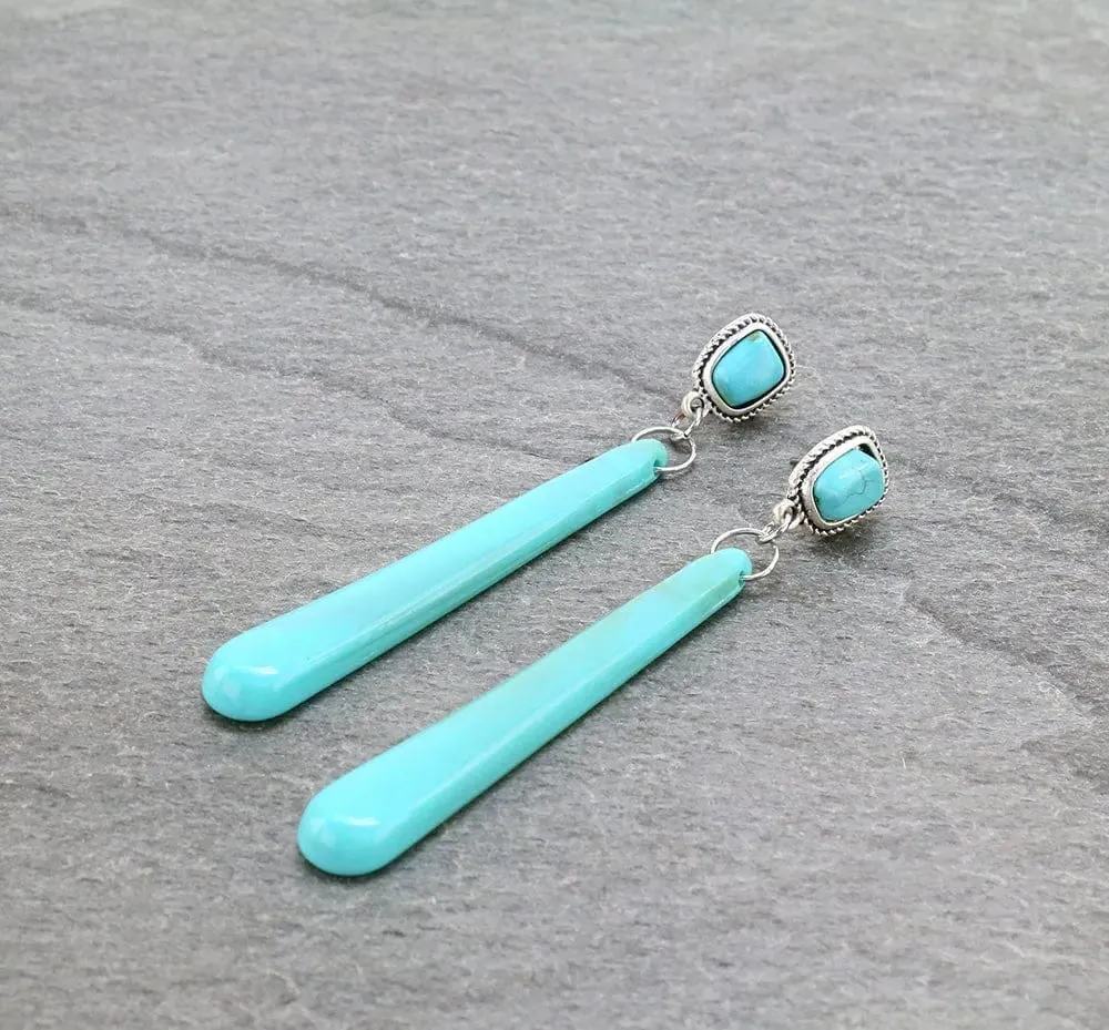 Long Turquoise Bedazzled earrings