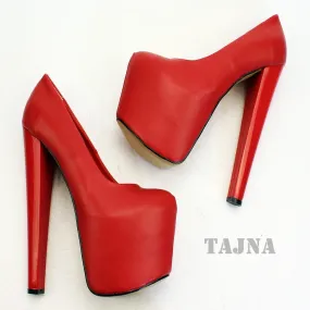 Matte Red High Heel Platform Shoes