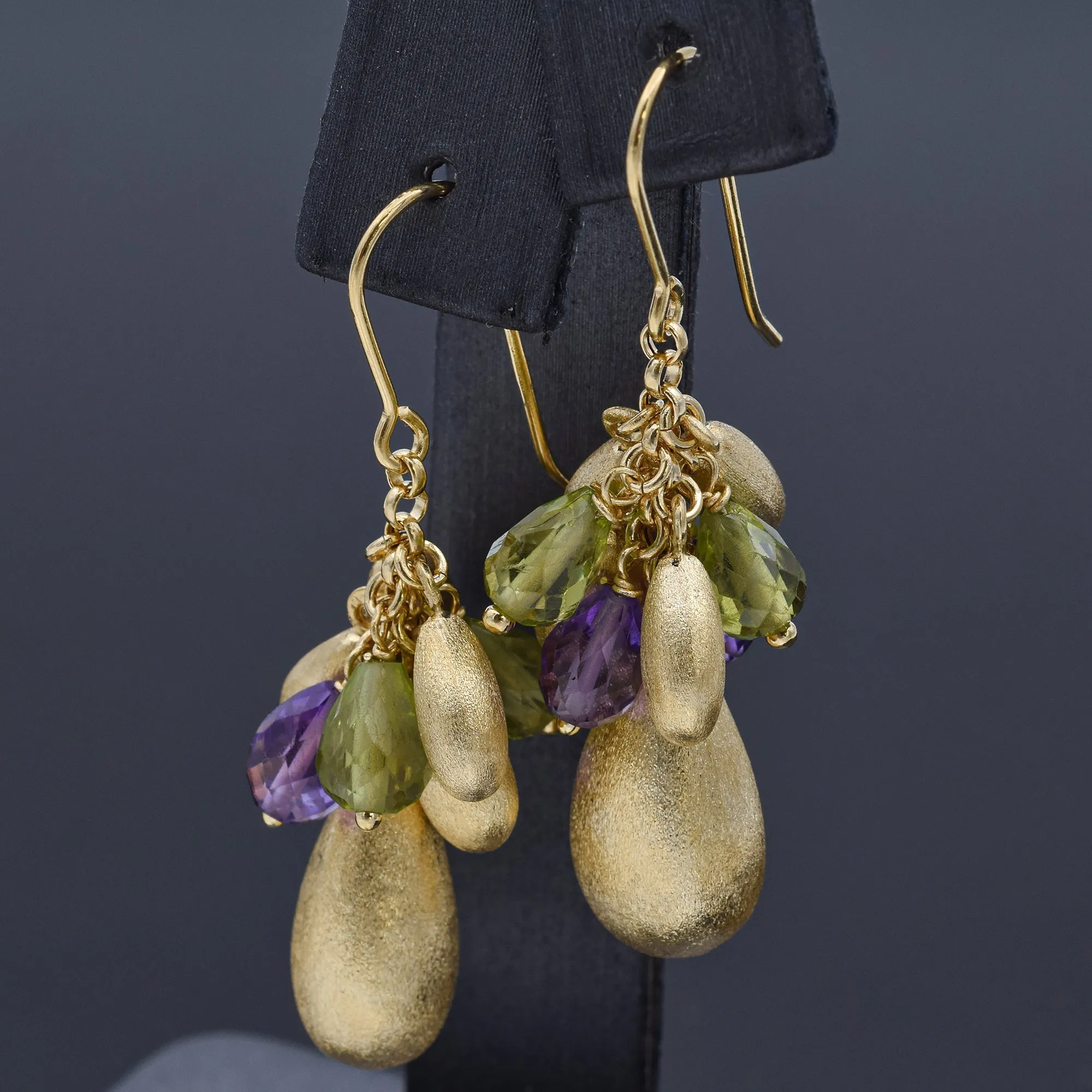 Milor Italian 18K Yellow Gold Amethyst & Green Tourmaline Dangle Earrings