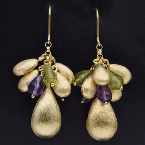 Milor Italian 18K Yellow Gold Amethyst & Green Tourmaline Dangle Earrings