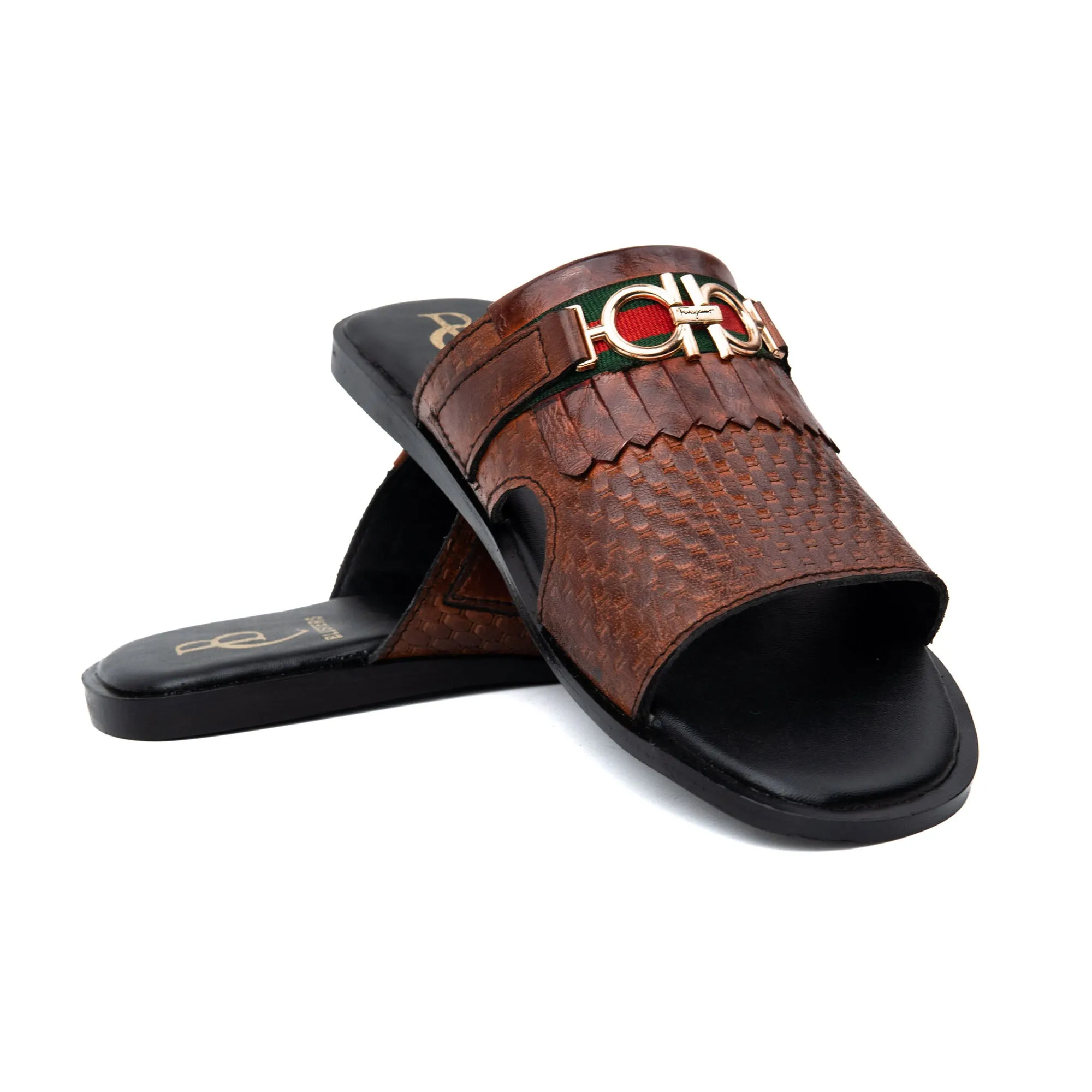 Multi Crossed Premium Leather Slippers