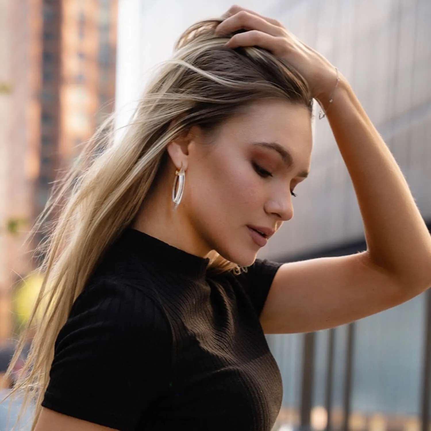 Painted Marquise Lucite Hoop Earrings