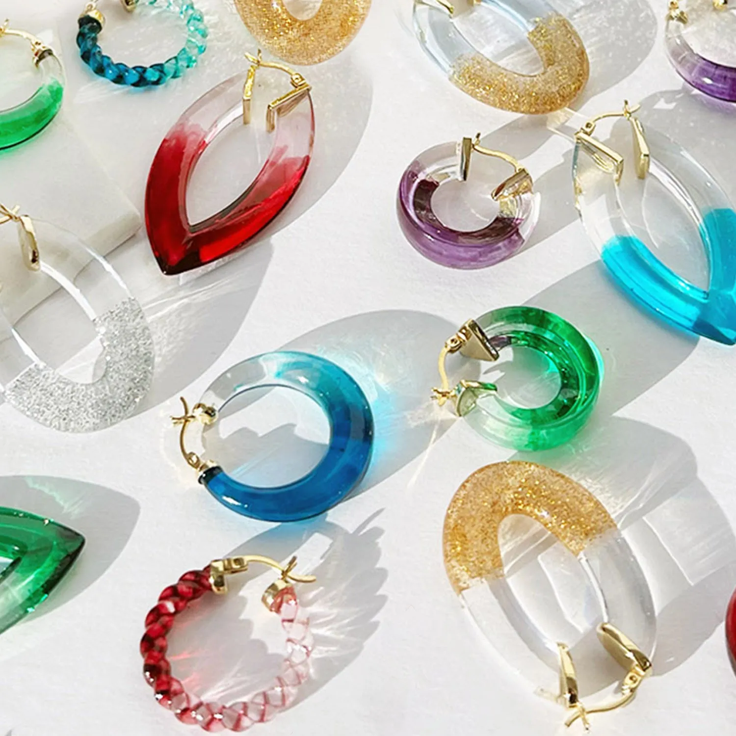 Painted Marquise Lucite Hoop Earrings