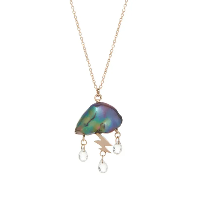 Petite Storm Cloud Necklace, Peacock Pearl