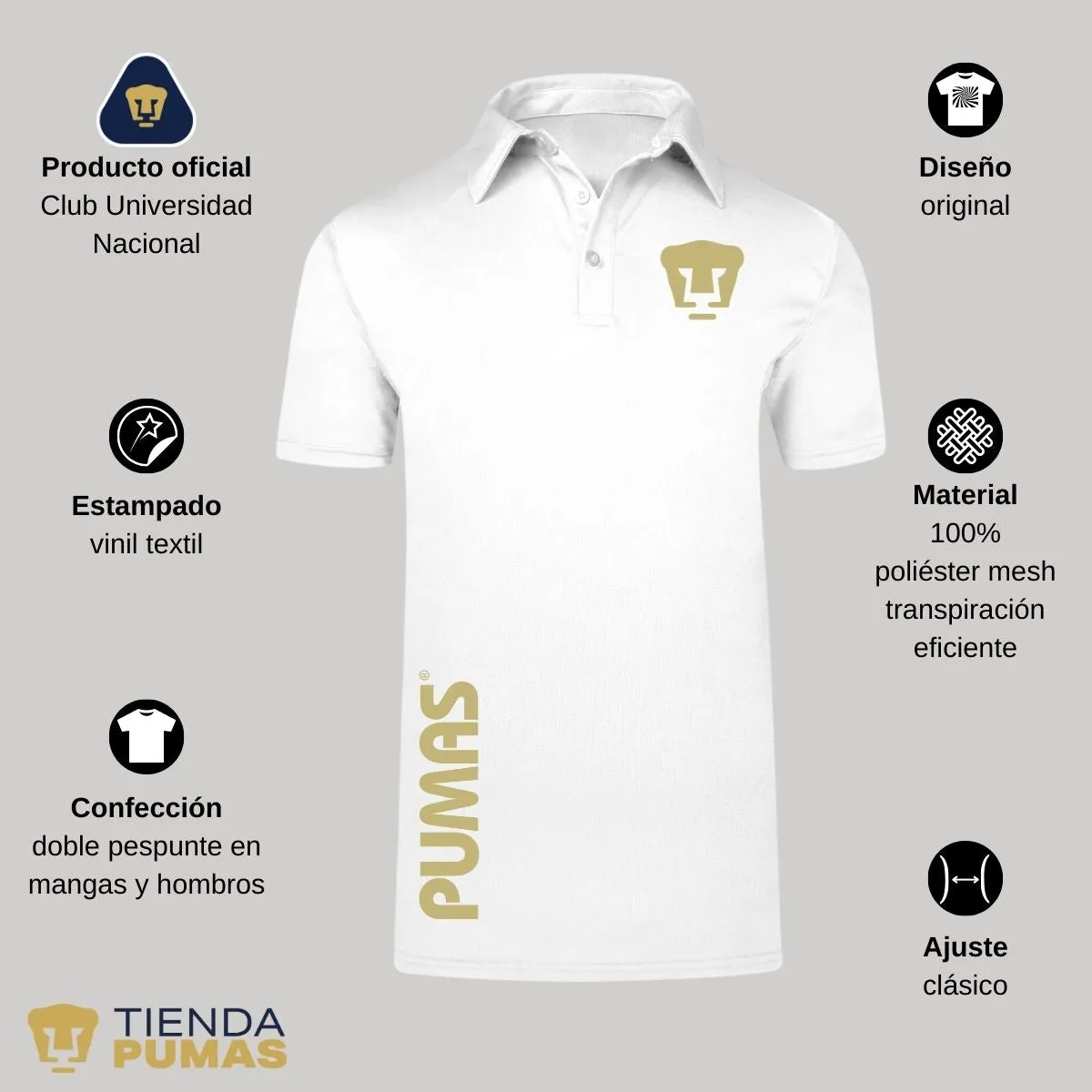 Playera tipo polo Hombre Pumas UNAM Retro Dorado Vinil