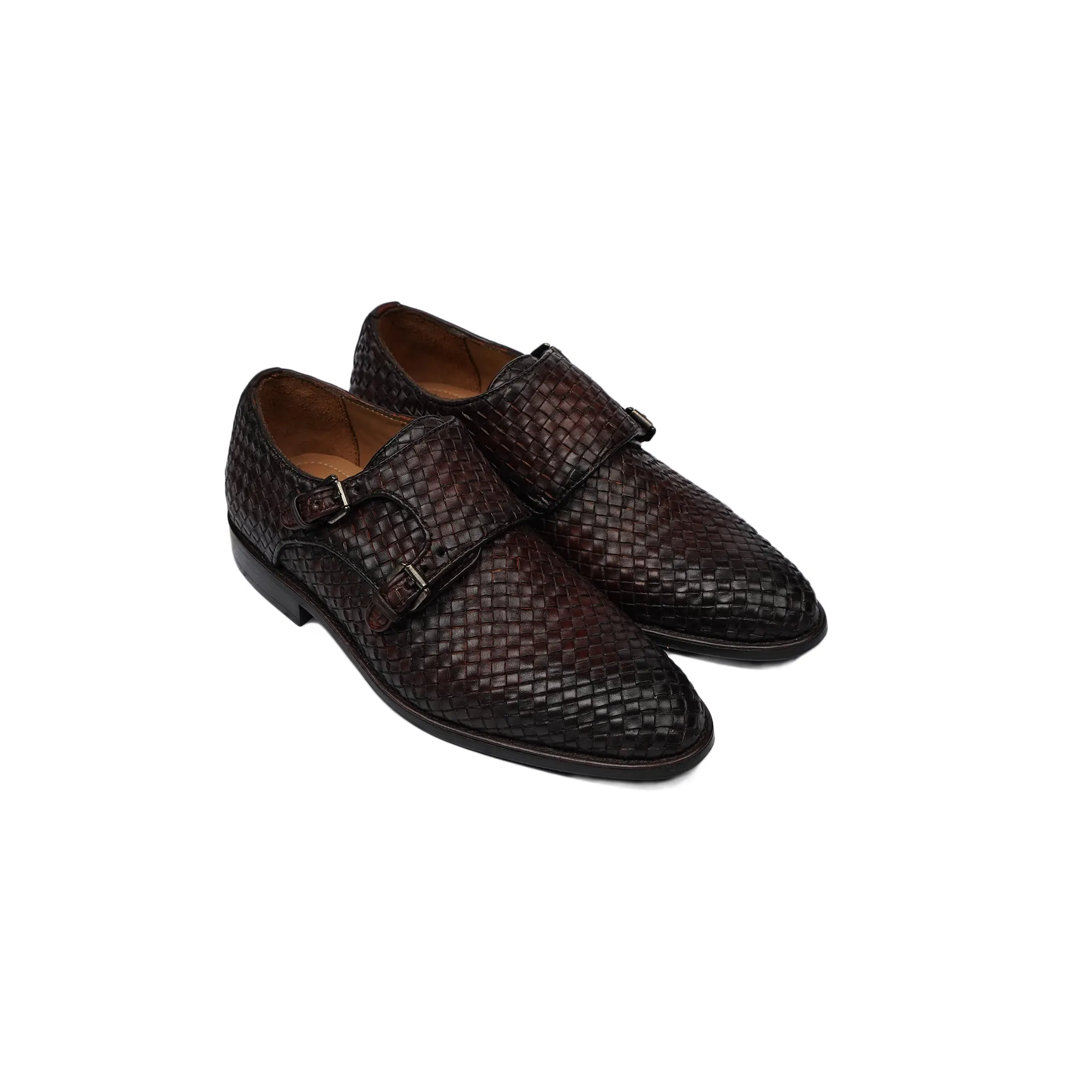 Setubal - Kid's Dark Brown Hand Woven Leather Double Monkstrap (5-12 Years Old)