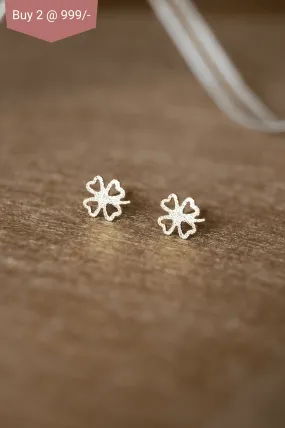 Shimmery Clove Leaf Gold Plated Mini Sterling Silver Stud Earrings