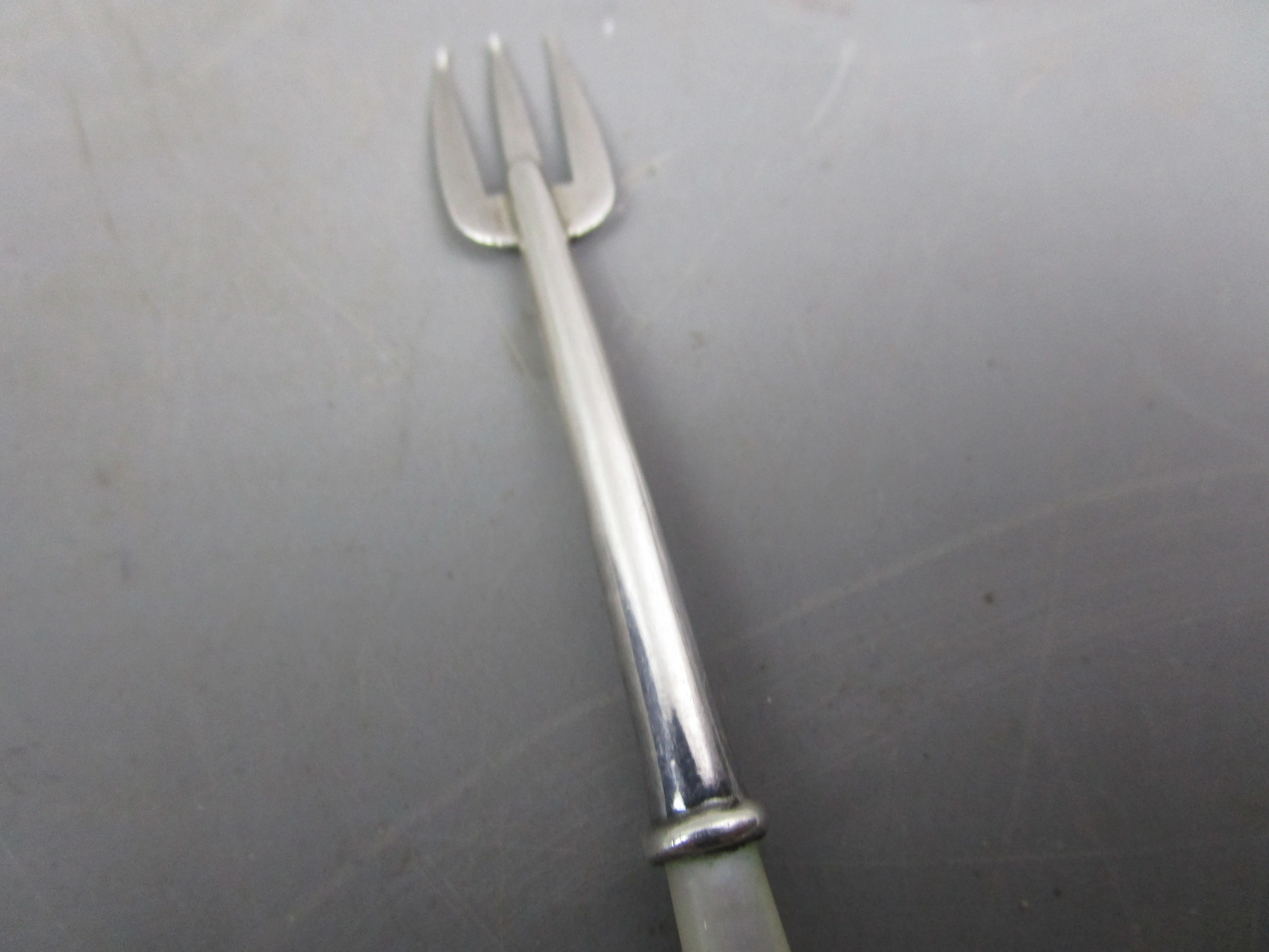 Sterling Silver and Mother Of Pearl Pickle Fork Vintage Mid Century Birmingham 1946