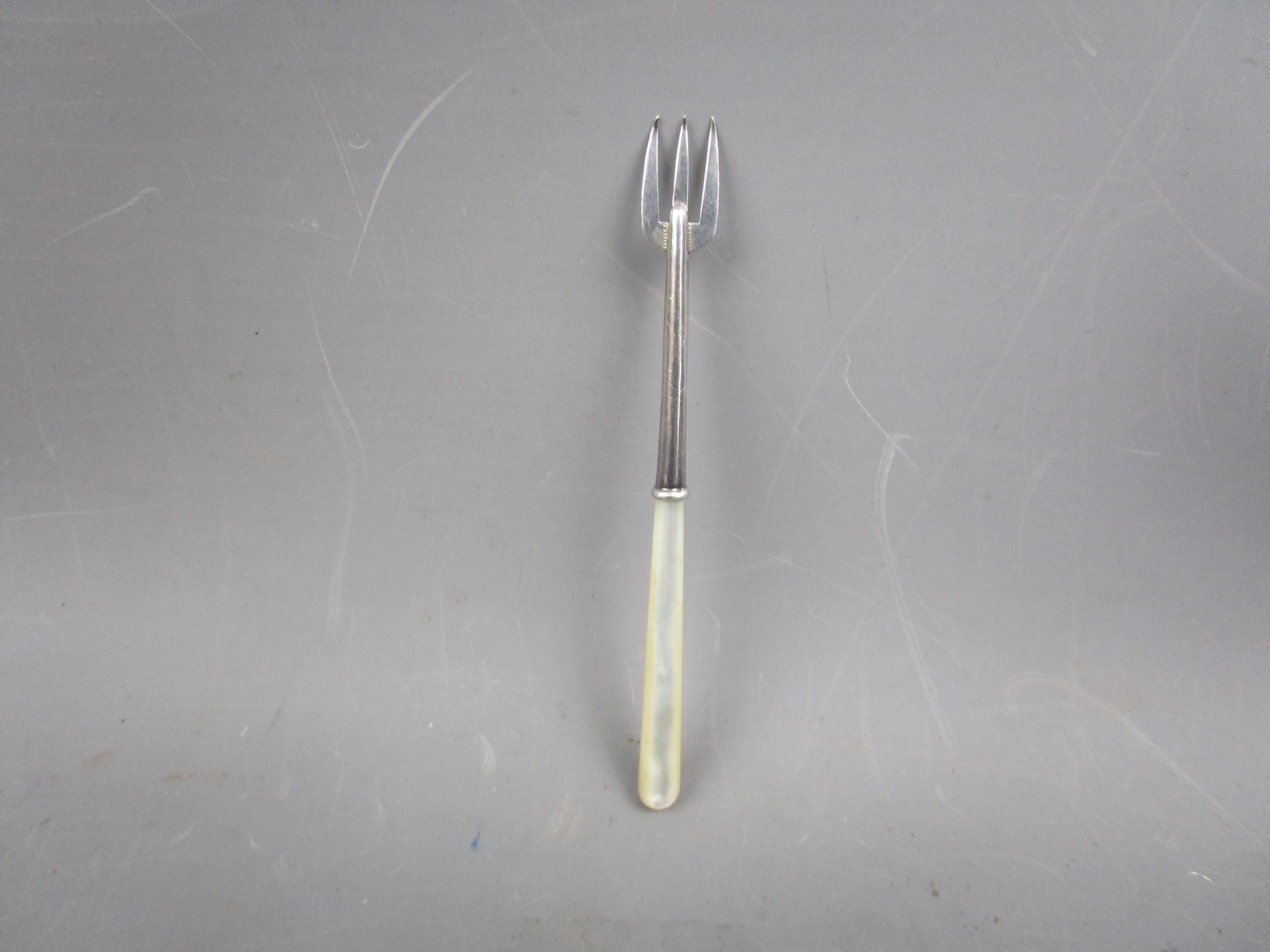 Sterling Silver and Mother Of Pearl Pickle Fork Vintage Mid Century Birmingham 1946