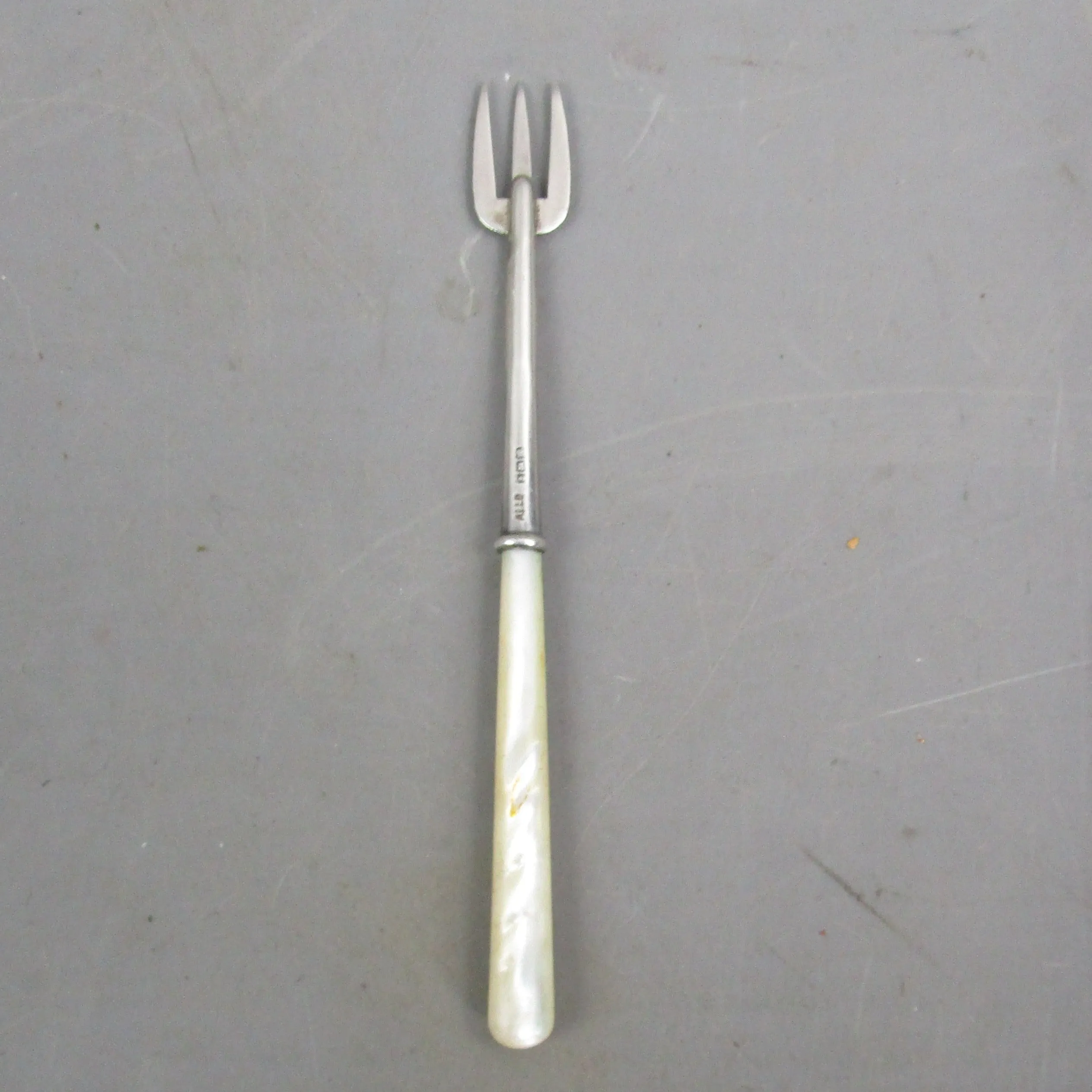 Sterling Silver and Mother Of Pearl Pickle Fork Vintage Mid Century Birmingham 1946