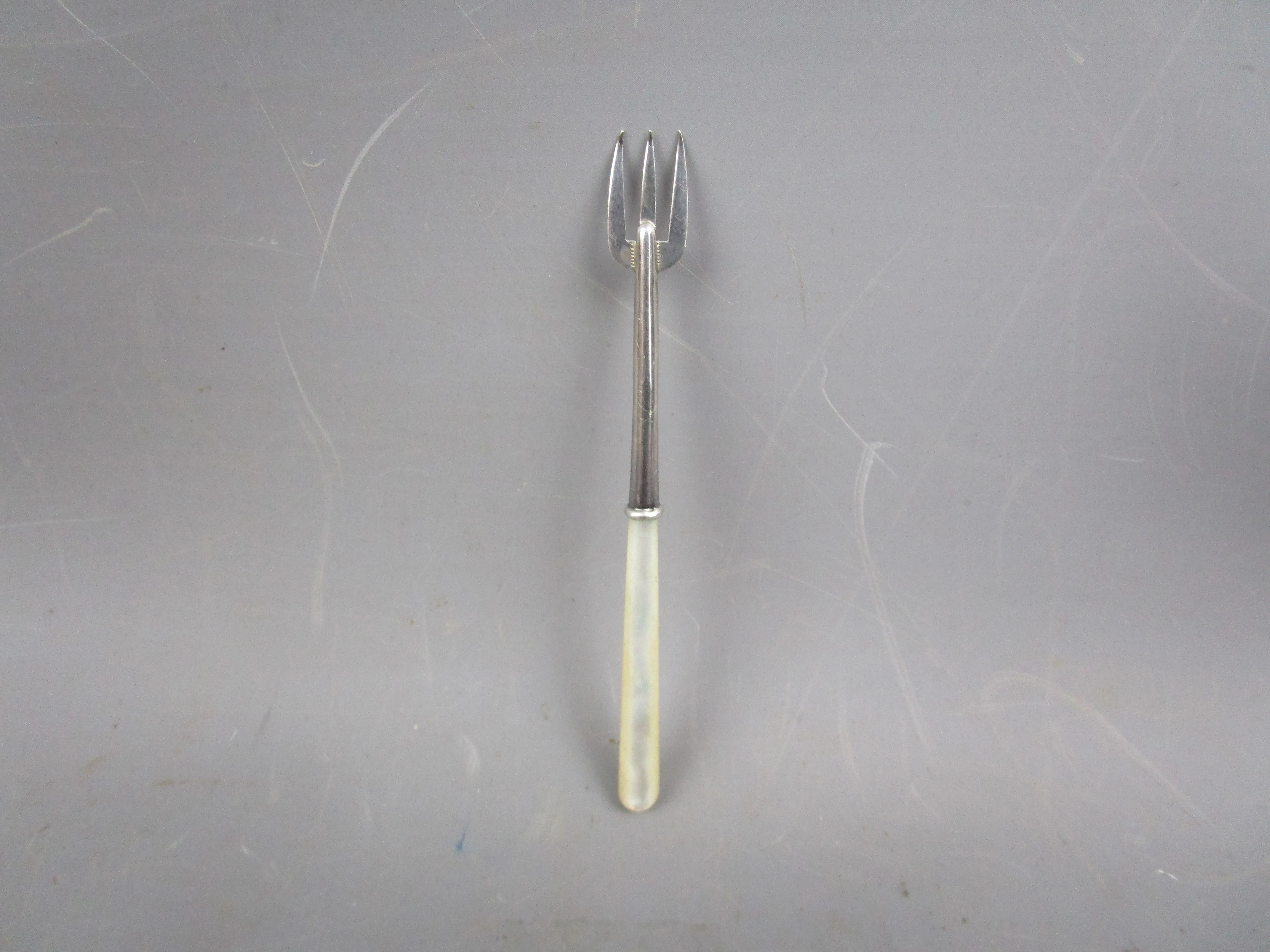 Sterling Silver and Mother Of Pearl Pickle Fork Vintage Mid Century Birmingham 1946