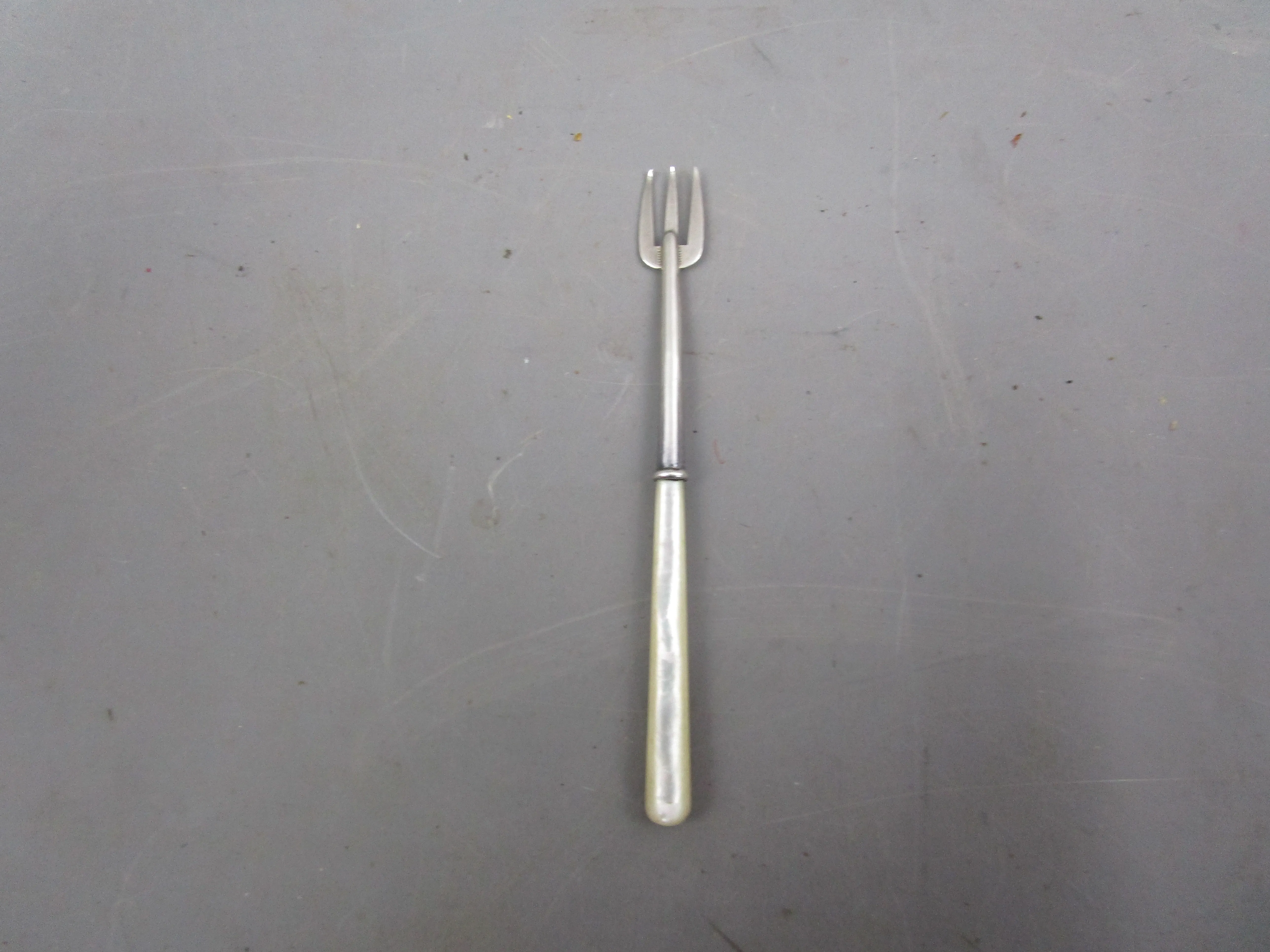 Sterling Silver and Mother Of Pearl Pickle Fork Vintage Mid Century Birmingham 1946